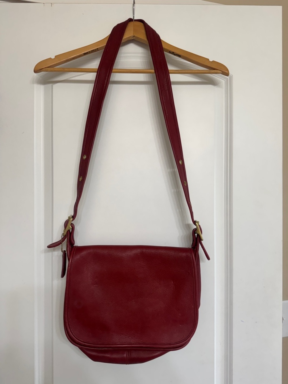 Classic Red Leather Crossbody Shoulder Bag